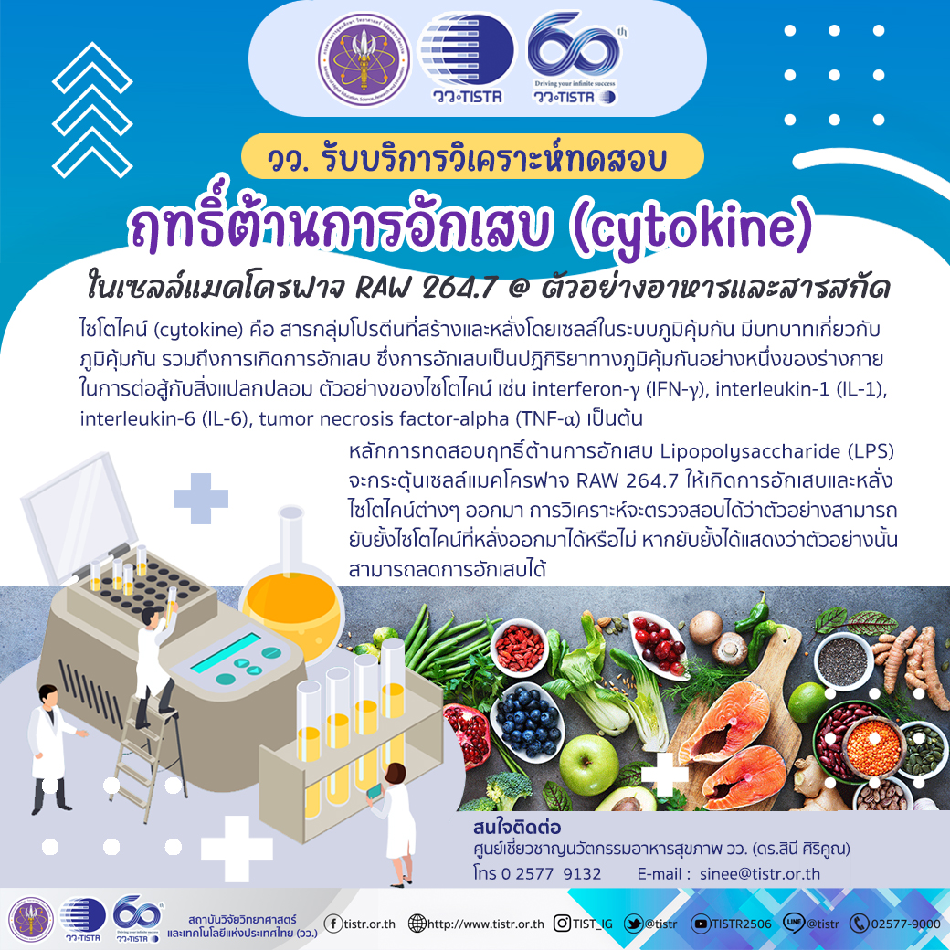 บริการวิเคราะห์ทดสอบฤทธิ์ต้านการอักเสบ (cytokine)
